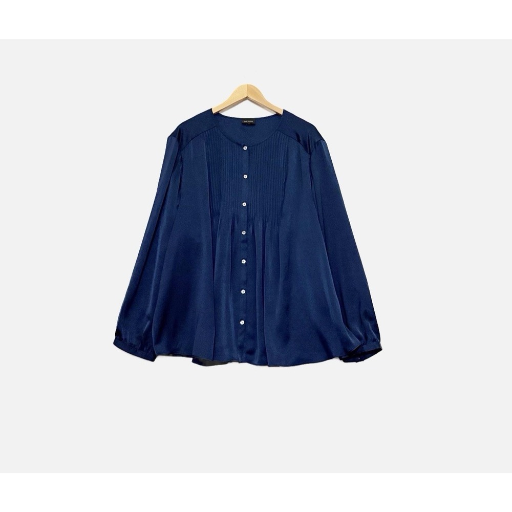 J Jill Satin Tunic Top Size 3X Navy Pleated Office Career Event Flowy Button